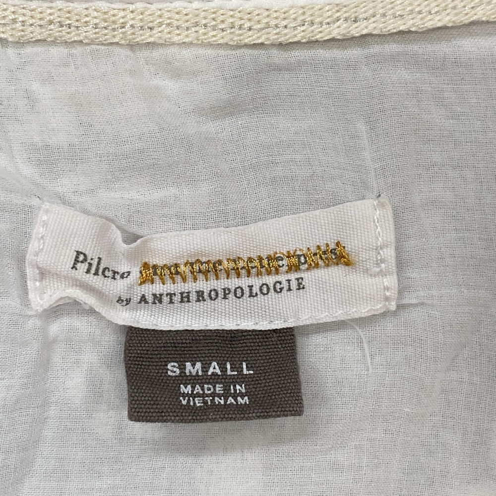Pilcro Anthropologie Blouse Womens Small White Sheer Embroidered Boho Top - Picture 6 of 13